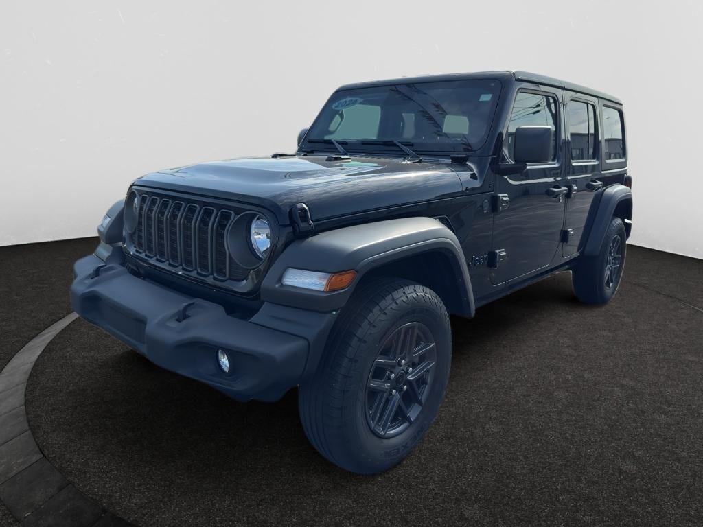 2024 Jeep Wrangler 4-Door Sport S 4x4 in Black Clearcoat — front three-quarter view